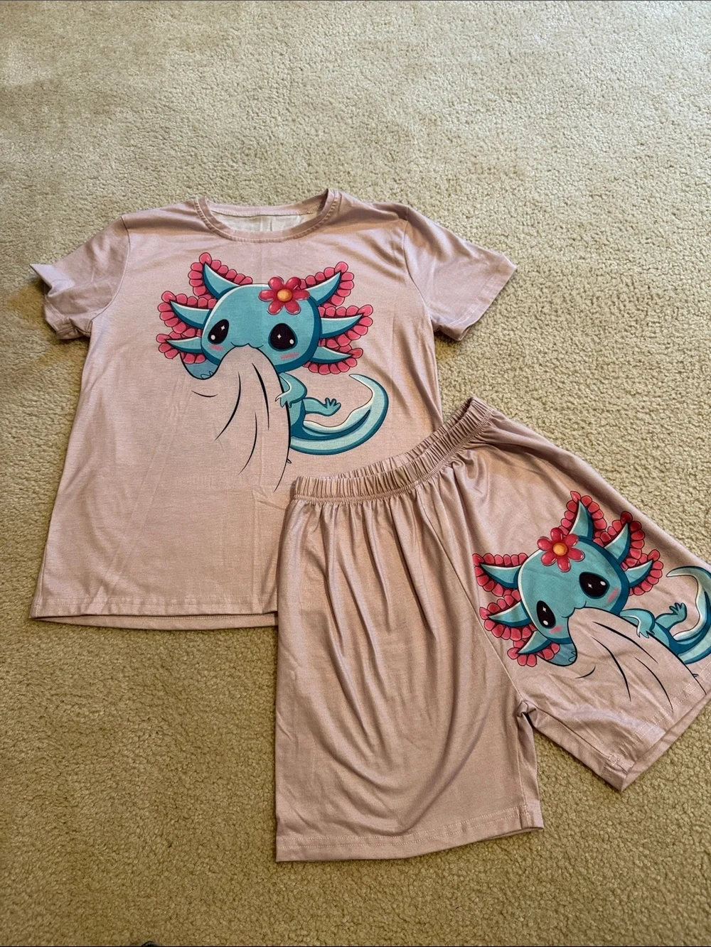 Adorable Girls Pink Axolotl Graphic Pajama Set Size 11/12
